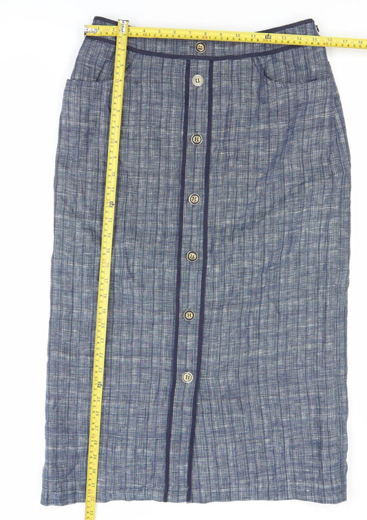 Viyella Womens Blue Linen Midi Straight Skirt Size 10