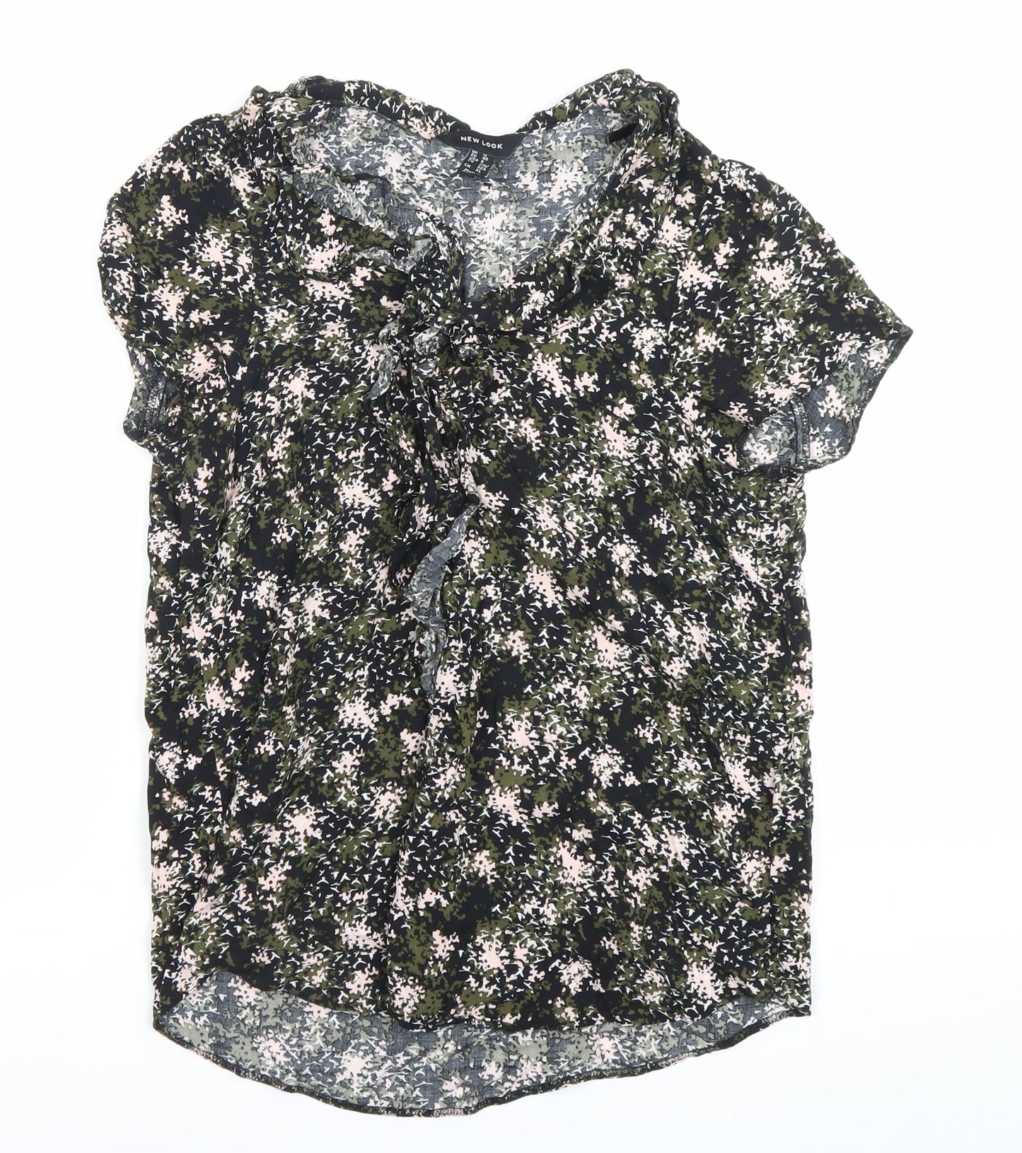 New Look Womens Multicoloured Floral Ruffle Tie Blouse Size 12