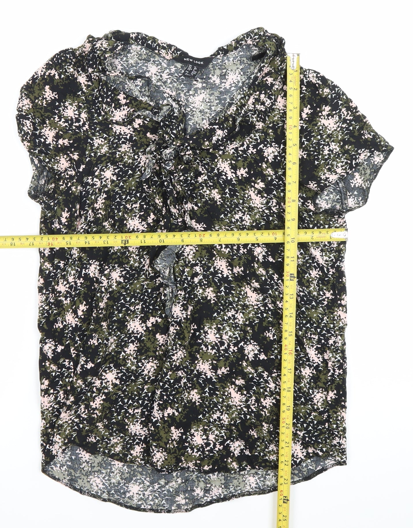 New Look Womens Multicoloured Floral Ruffle Tie Blouse Size 12