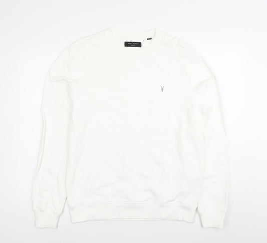 AllSaints Mens White Sweatshirt Medium Crew Neck Cotton Pullover