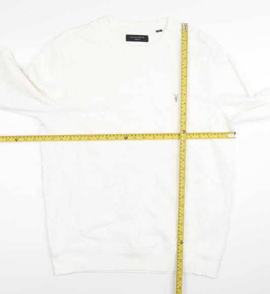 AllSaints Mens White Sweatshirt Medium Crew Neck Cotton Pullover