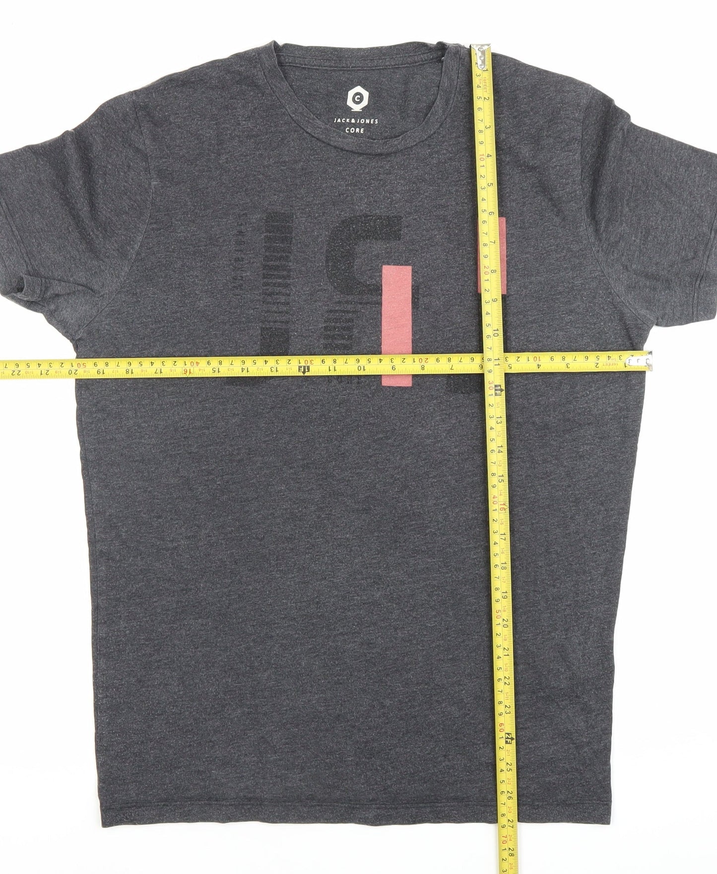 Jack & Jones Men’s Grey Graphic Print Crew Neck T-Shirt Size S