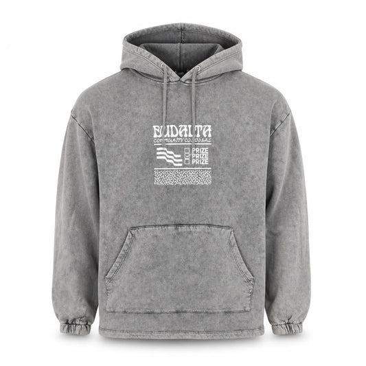 Front view of ASOS DESIGN men’s grey pullover hoodie m graphic print hooded sweatshirt