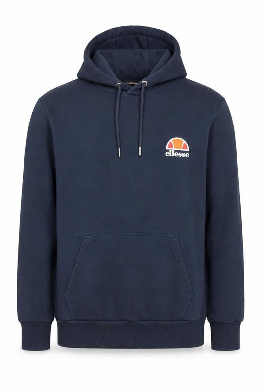 Front view of Ellesse men’s blue pullover hoodie, size L, regular fit sportswear
