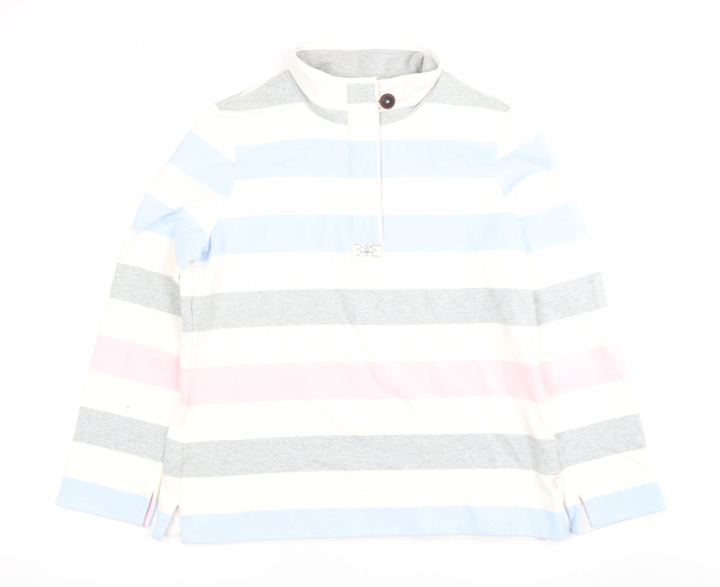 Joules Women’s Multicoloured Striped Henley Sweatshirt UK 16 Cotton