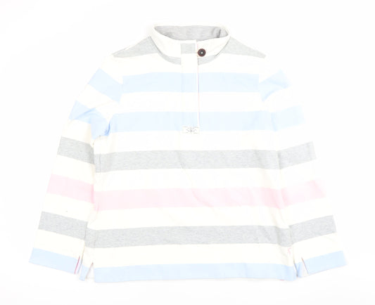 Joules Women’s Multicoloured Striped Henley Sweatshirt UK 16 Cotton