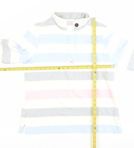 Joules Women’s Multicoloured Striped Henley Sweatshirt UK 16 Cotton