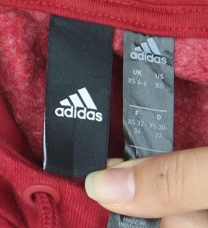 Adidas Womens Red XS Pullover Hoodie Sweatshirt Logo Cotton Blend