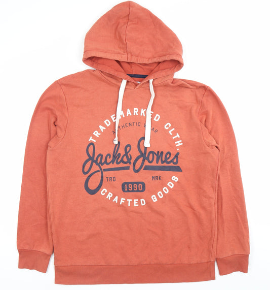 Jack & Jones Men’s Orange XL Pullover Hoodie Graphic Print Logo