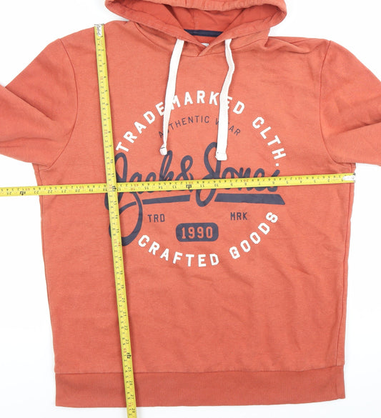 Jack & Jones Men’s Orange XL Pullover Hoodie Graphic Print Logo