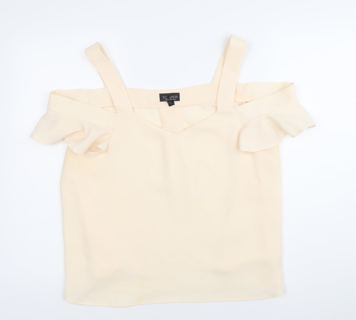 Topshop Womens Ivory Ruffle Cold Shoulder Camisole Blouse Size 14