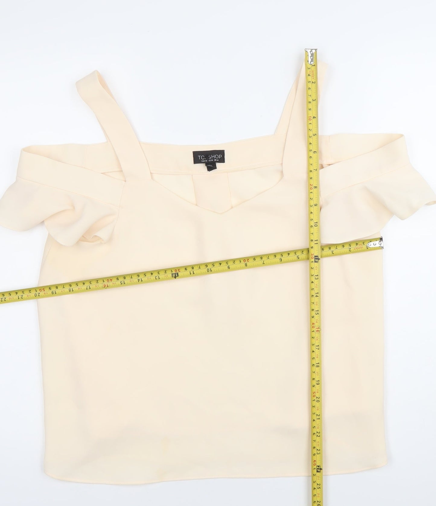 Topshop Womens Ivory Ruffle Cold Shoulder Camisole Blouse Size 14