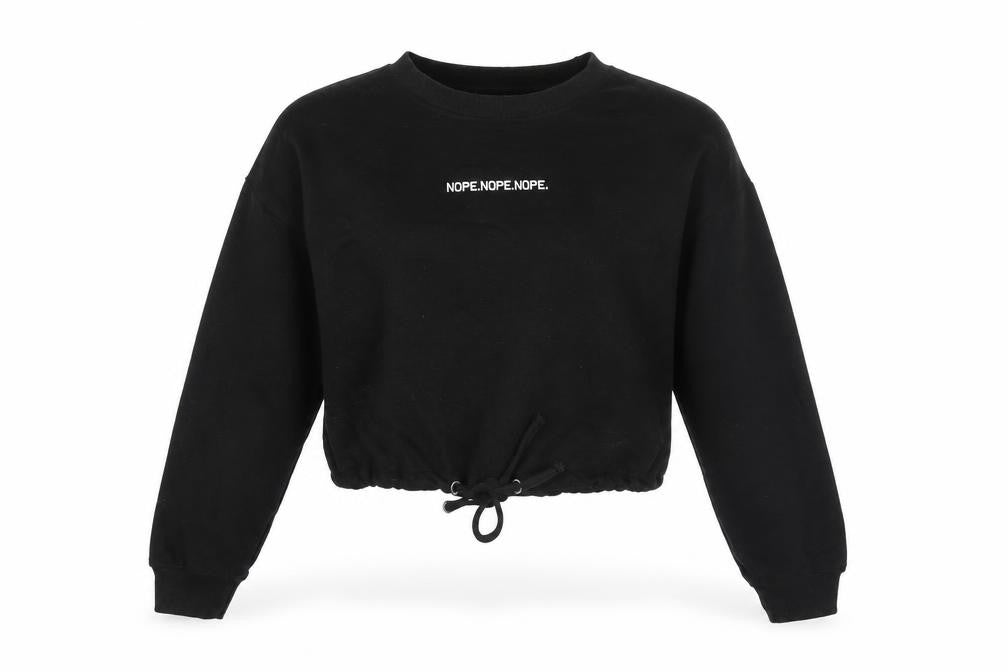 Boohoo Women Black S Pullover Sweatshirt Drawstring Crop Casual
