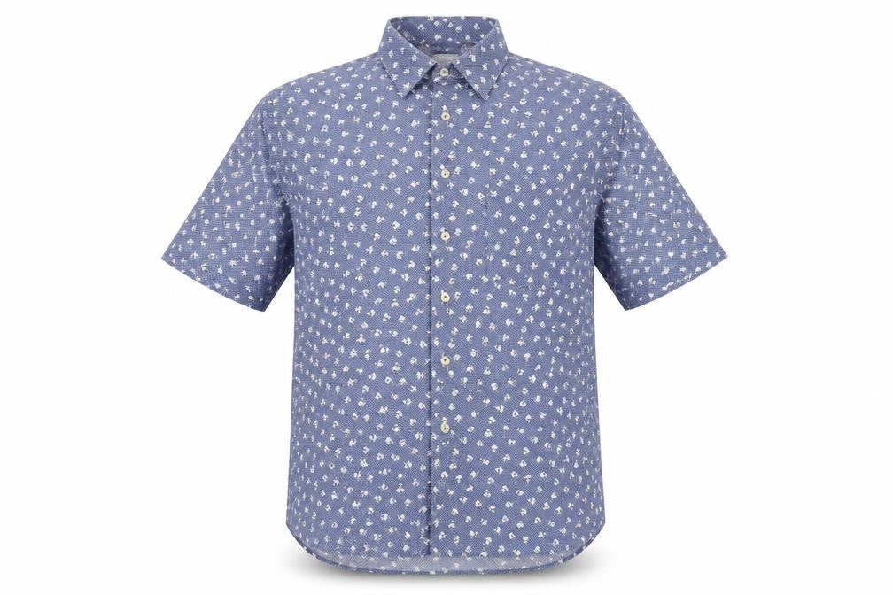 Laine Taylor Men's Blue Floral Short Sleeve Cotton Button-Up Shirt M