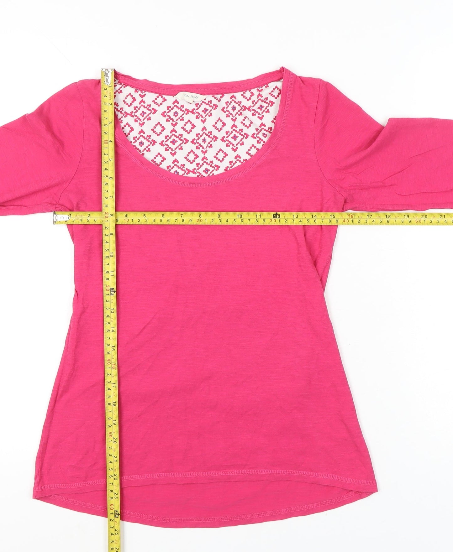 White Stuff Women’s Pink Cotton Long Sleeve Scoop Neck T-Shirt Size 10