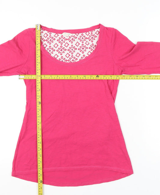 White Stuff Women’s Pink Cotton Long Sleeve Scoop Neck T-Shirt Size 10