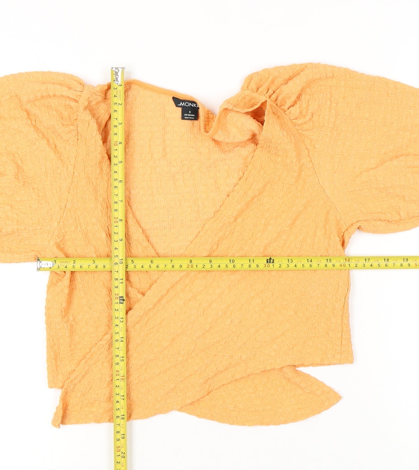Monki Women’s Orange Wrap Puff Sleeve Blouse Top Size S