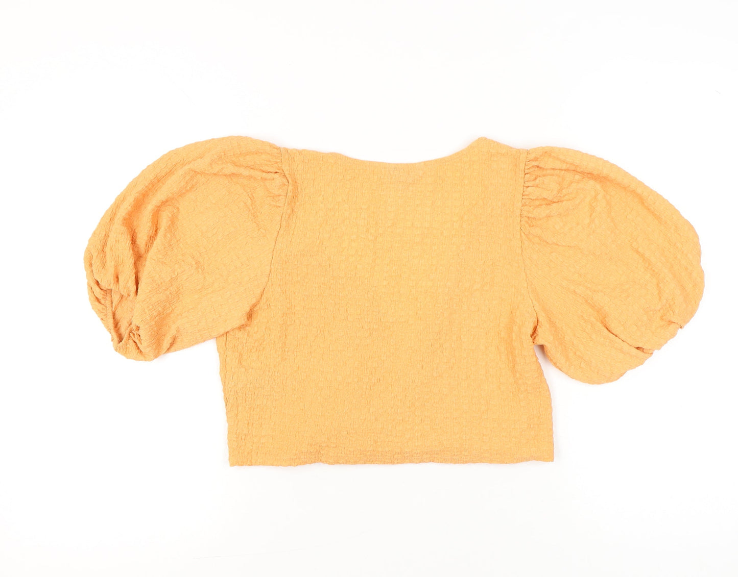 Monki Women’s Orange Wrap Puff Sleeve Blouse Top Size S