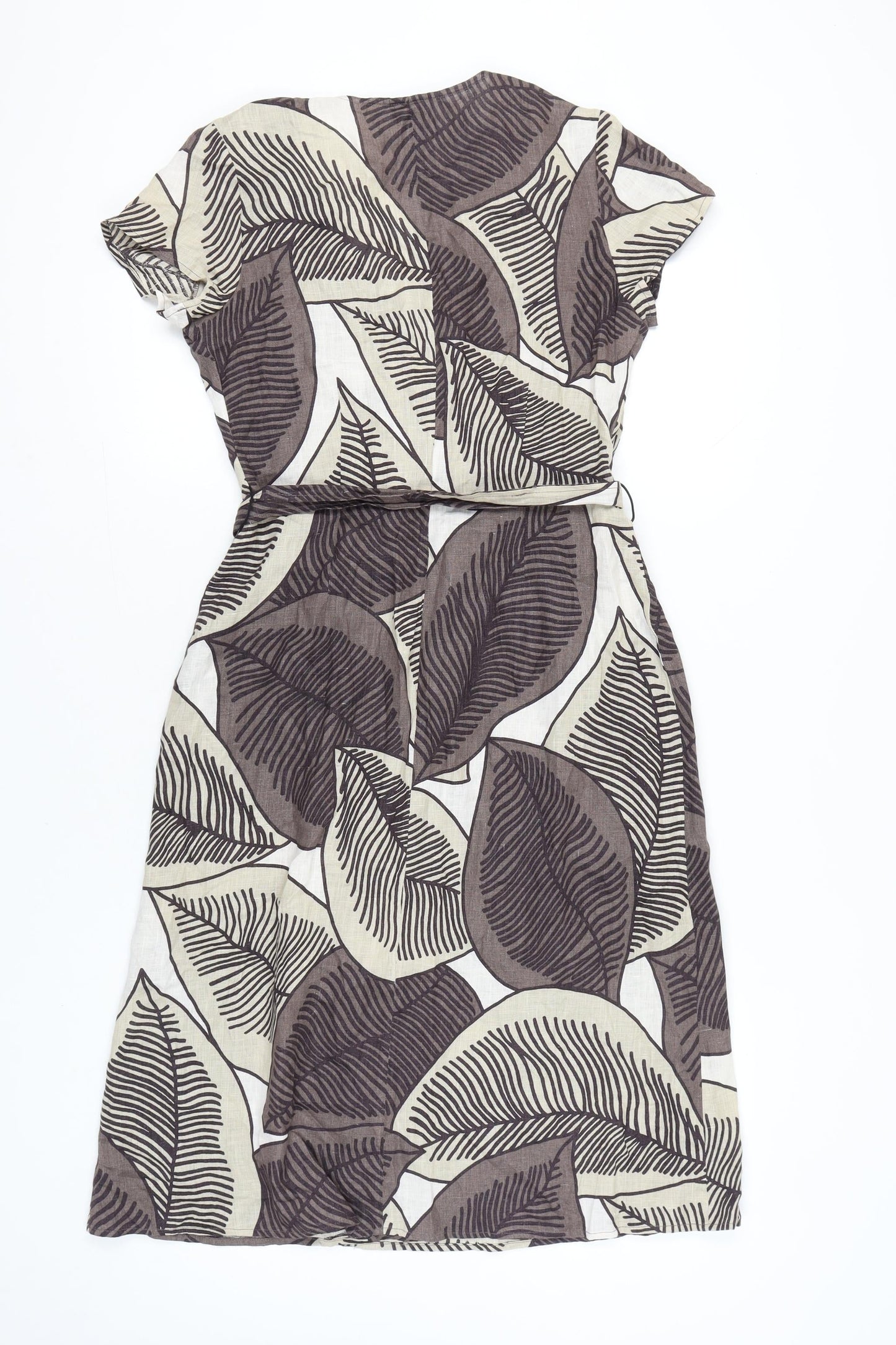 Hobbs Womens Brown Beige Linen Wrap Dress Size 10 Knee Length