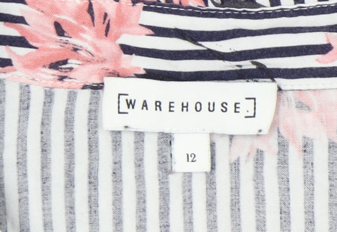 Warehouse Women’s Multicoloured Floral Stripe Button-Up Shirt UK 12