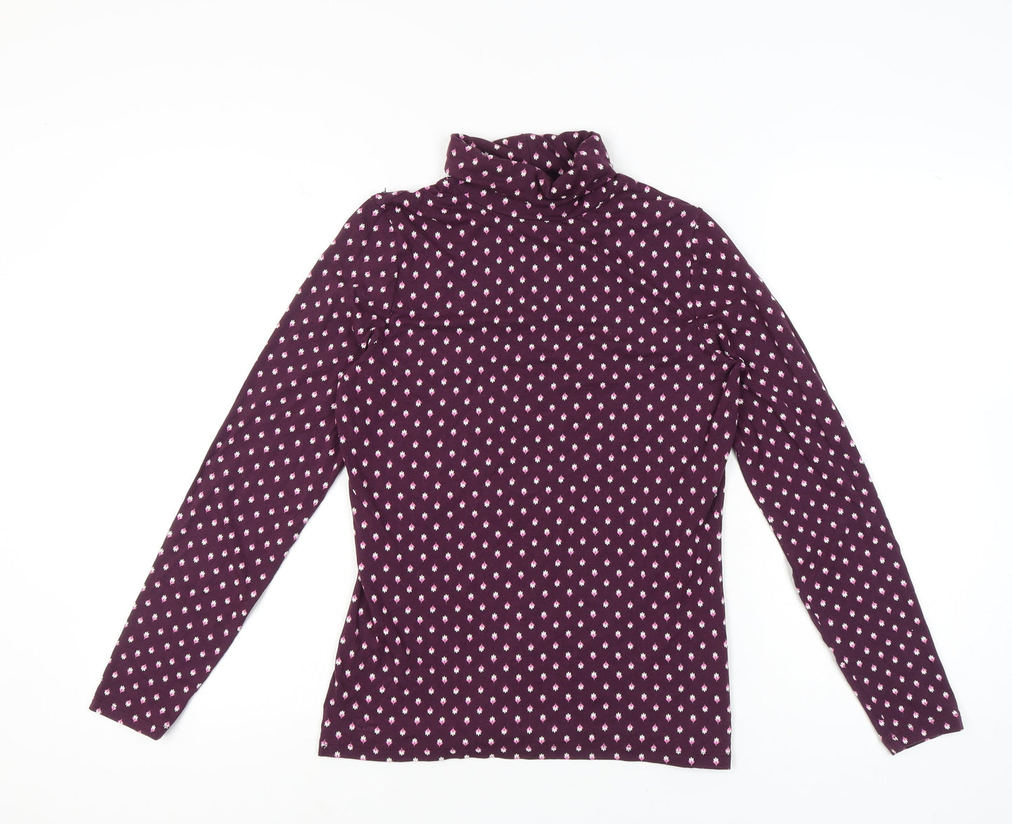 Lands' End Womens Purple Geometric Roll Neck Long Sleeve Top Size S
