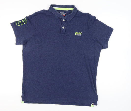 Superdry Men’s Blue 3XL Cotton Short Sleeve Polo Shirt