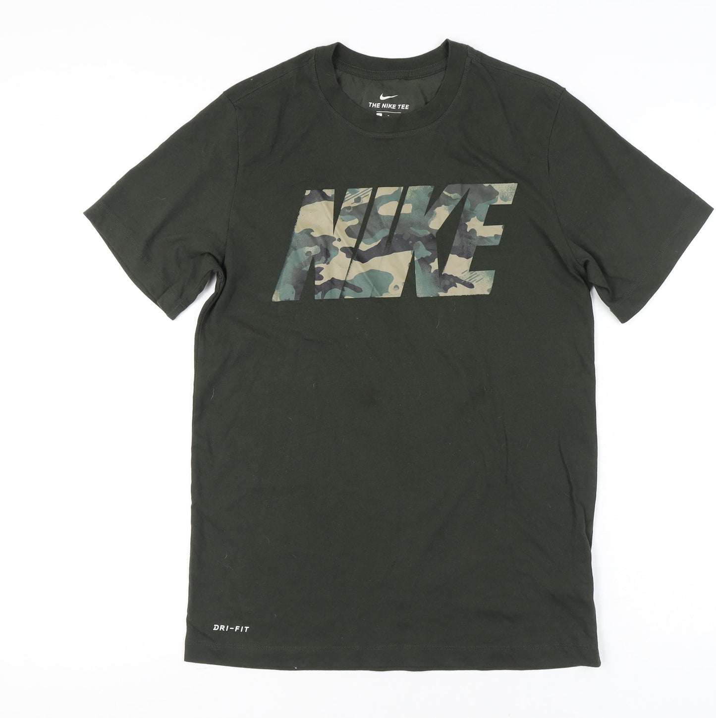 Nike Men's Green Camouflage Logo Dri-Fit T-Shirt Size S