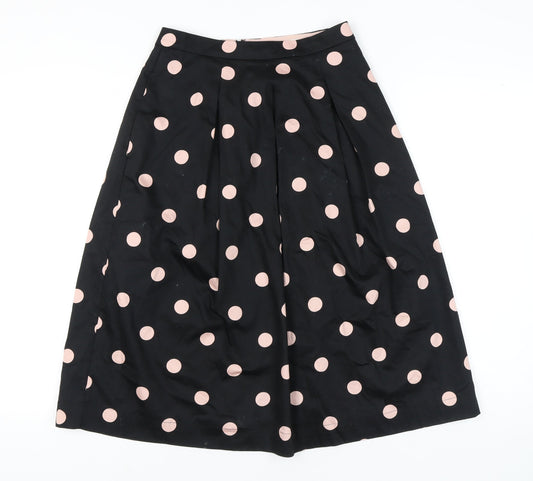 Boden Women’s Black Polka Dot A-Line Midi Skirt Size 8 Cotton