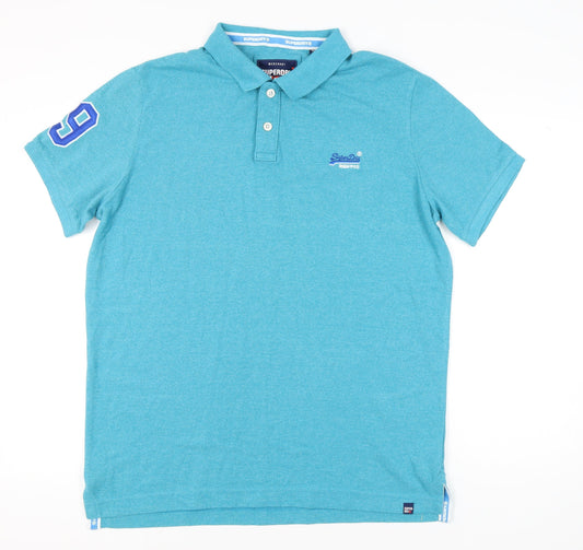Superdry Men’s Blue 4XL Polo Shirt Embroidered Logo Short Sleeve