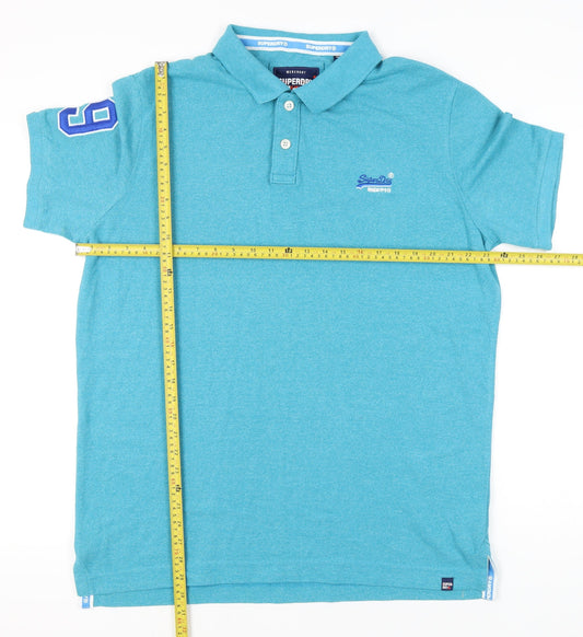 Superdry Men’s Blue 4XL Polo Shirt Embroidered Logo Short Sleeve