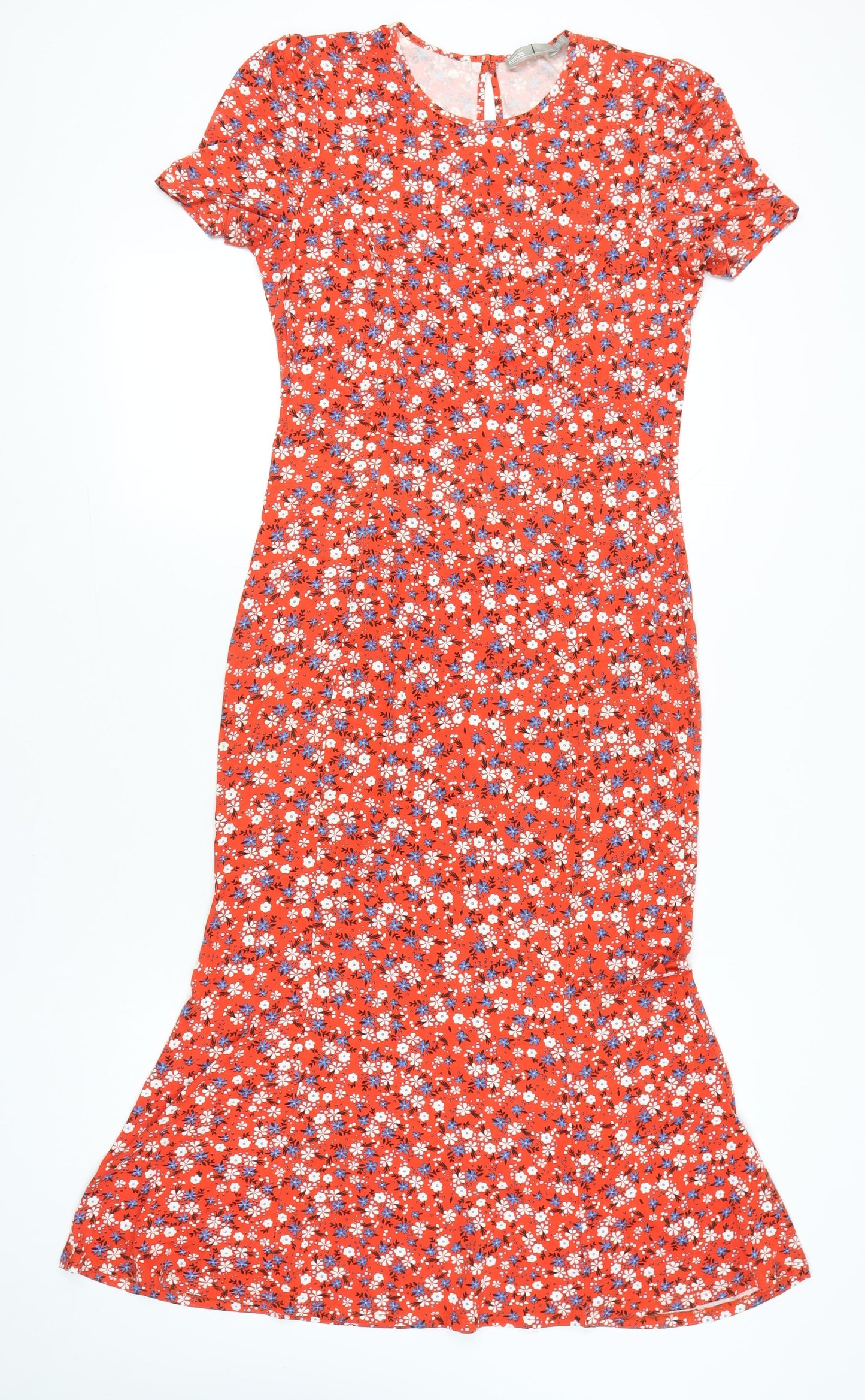 ASOS Women’s Red Floral Midi Fit & Flare Dress Size 14