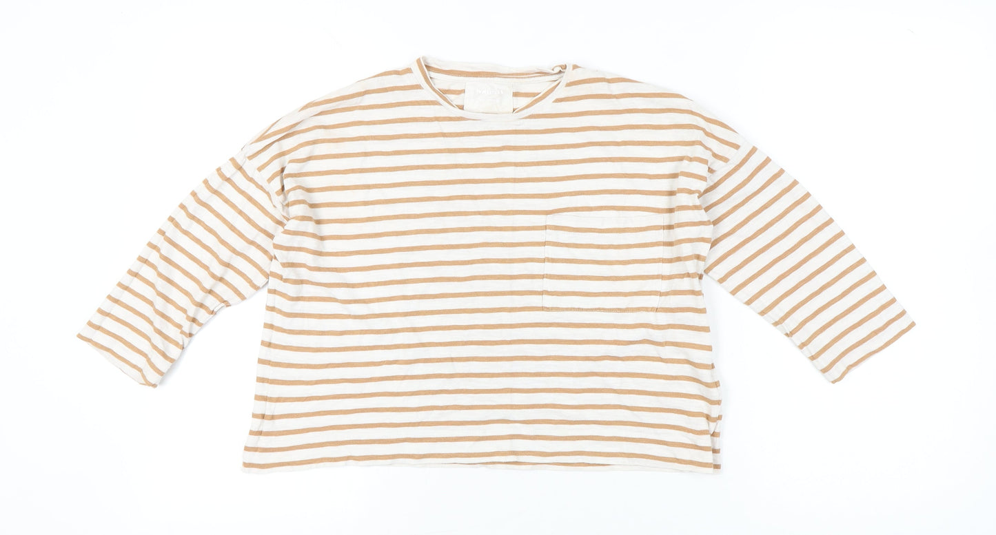 Whistles Women’s Beige Striped Cotton Long Sleeve T-Shirt Size S