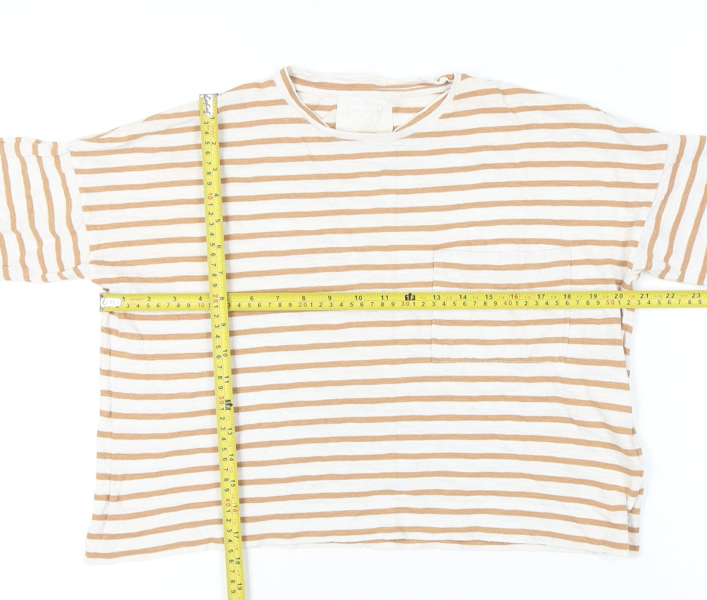 Whistles Women’s Beige Striped Cotton Long Sleeve T-Shirt Size S