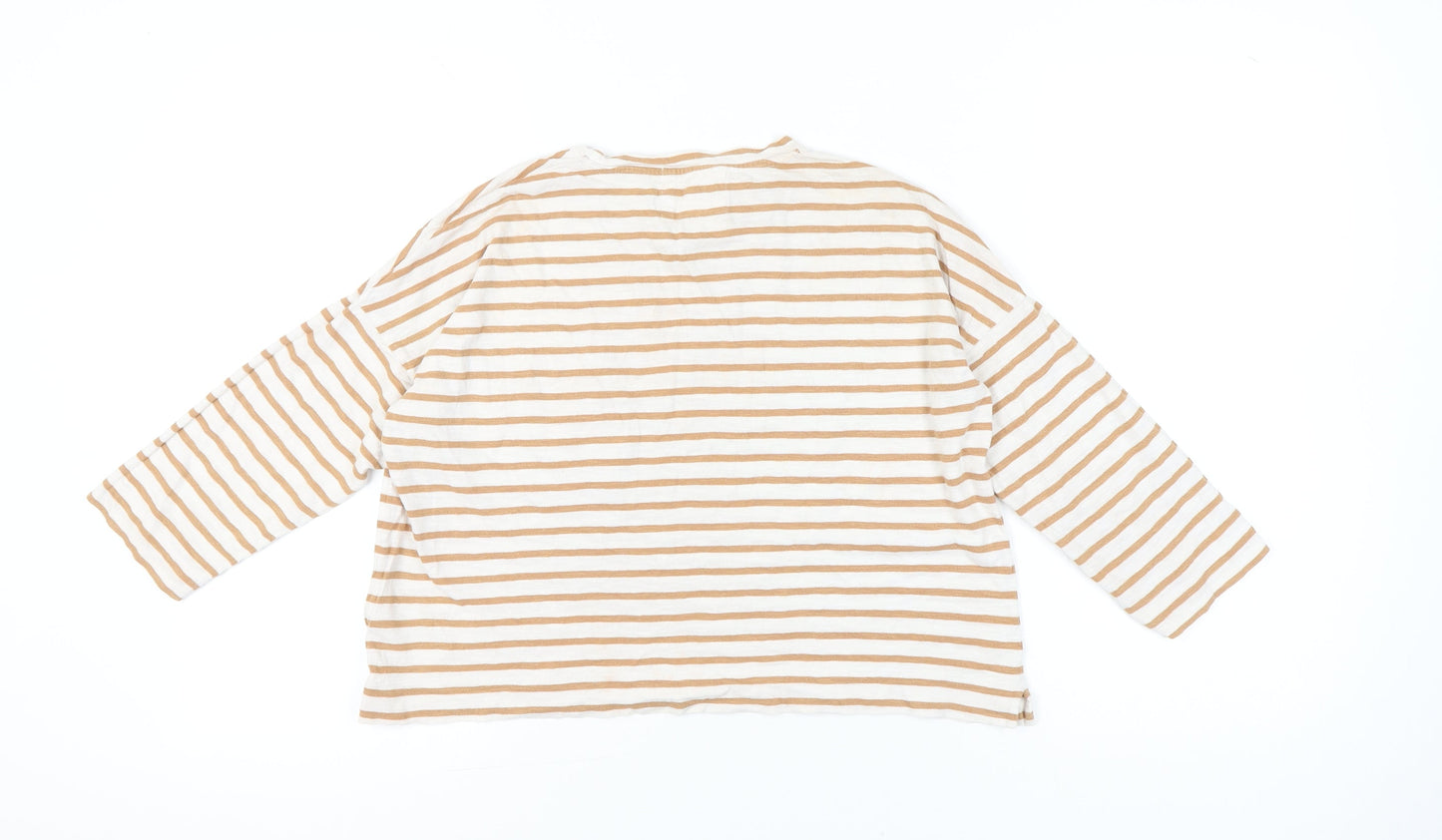 Whistles Women’s Beige Striped Cotton Long Sleeve T-Shirt Size S