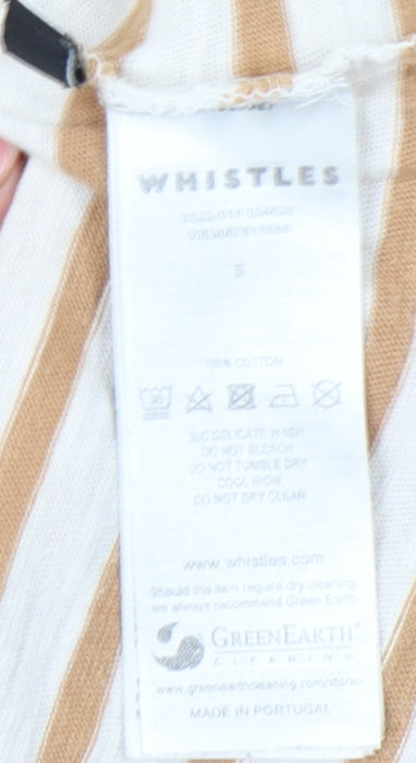 Whistles Women’s Beige Striped Cotton Long Sleeve T-Shirt Size S