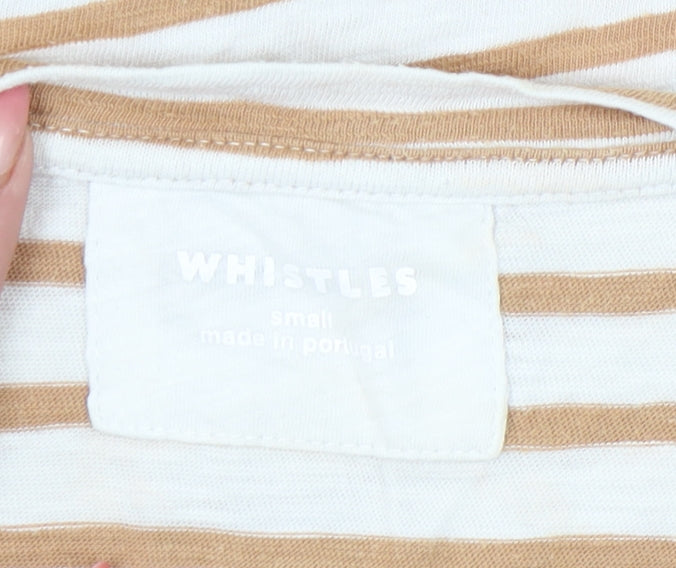 Whistles Women’s Beige Striped Cotton Long Sleeve T-Shirt Size S