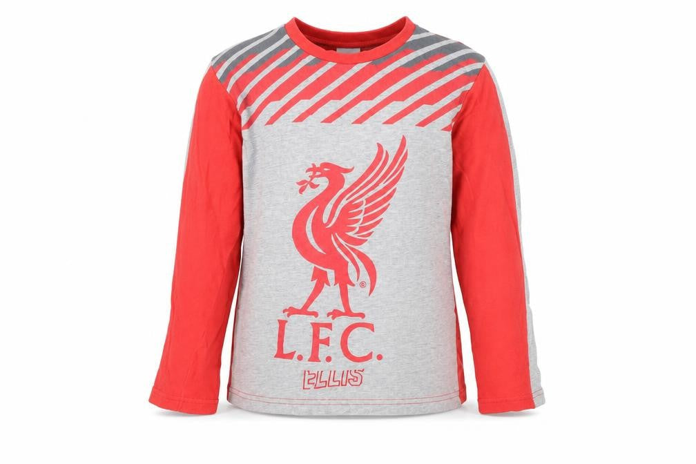 Front view of Liverpool FC boys’ grey red long sleeve t-shirt 8-9 years football top