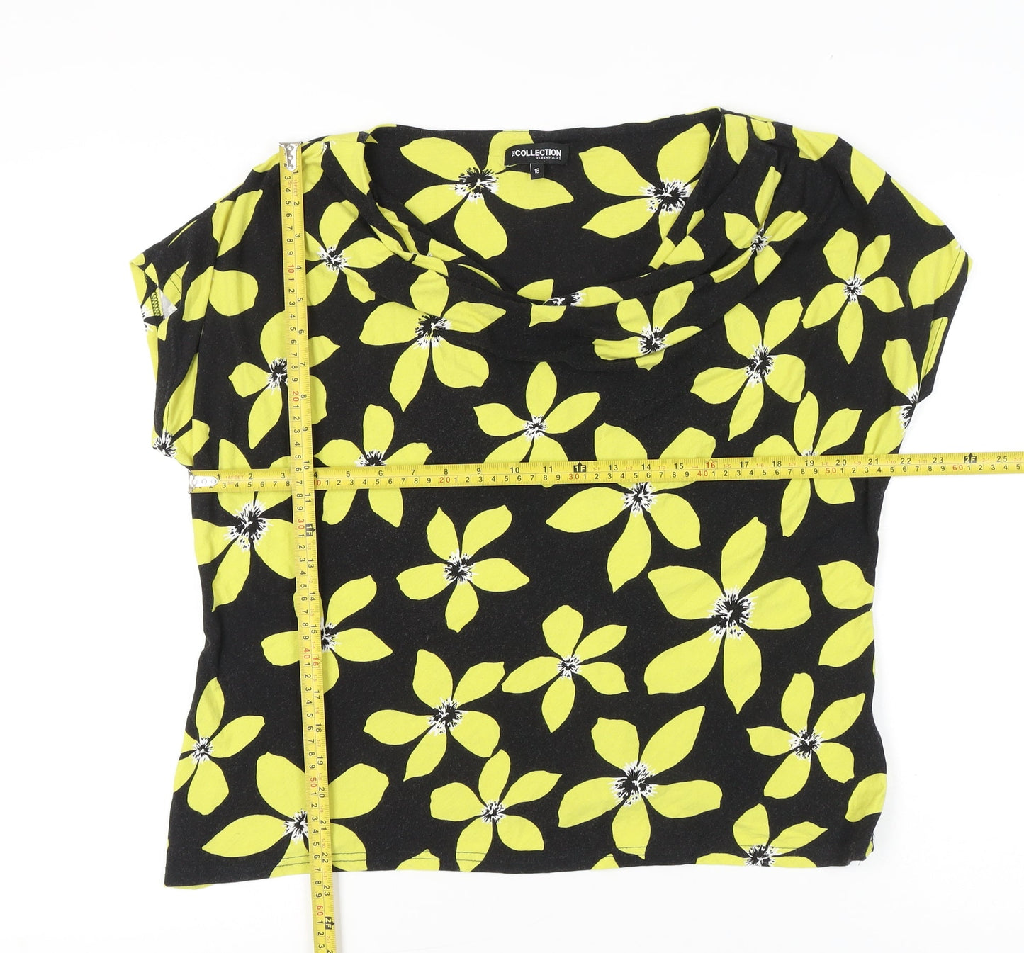 Debenhams Women’s Black Yellow Floral Cowl Neck Tunic Blouse Size 18