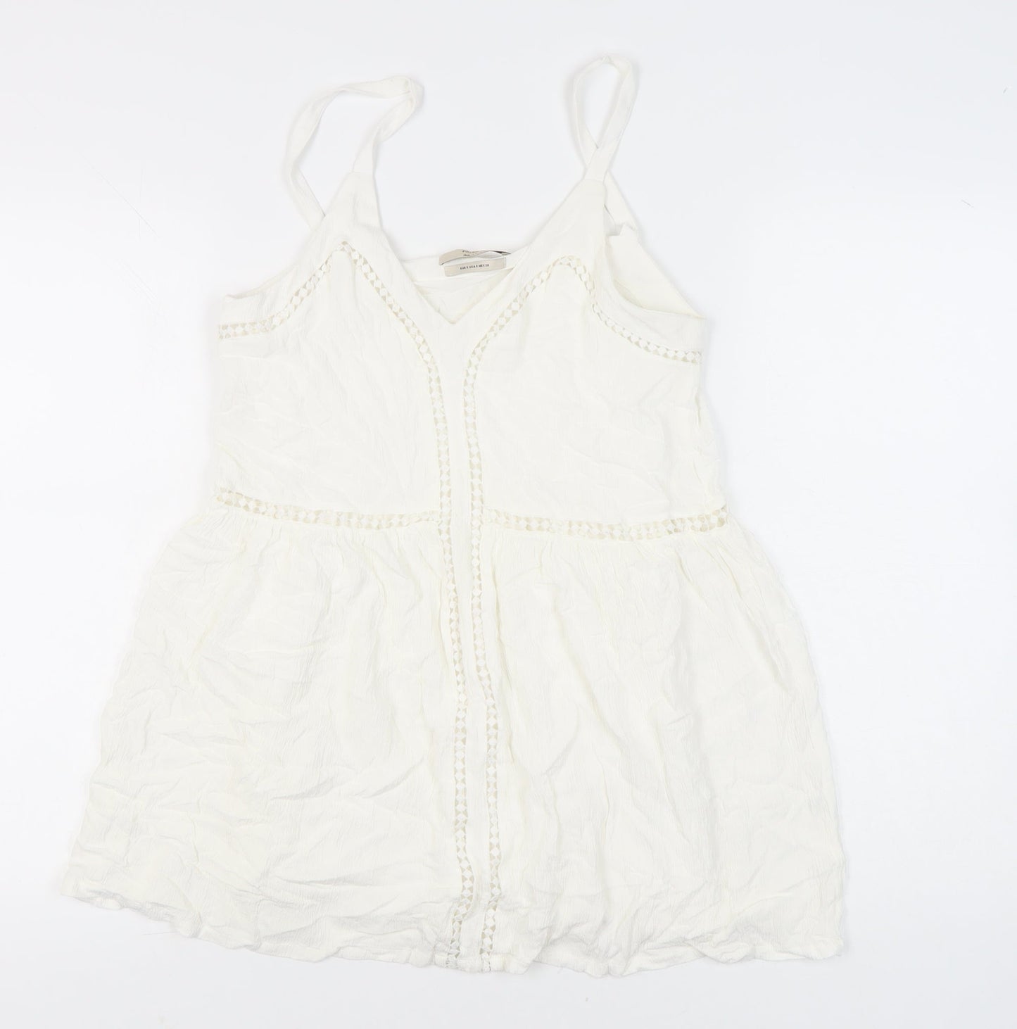 Pull&Bear Womens White Summer Camisole Tank Top Size S Viscose Boho