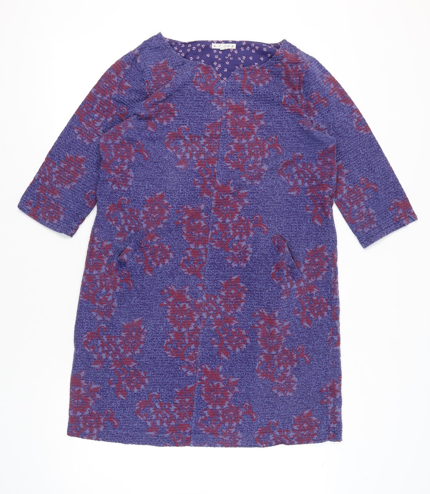 White Stuff Women’s Purple Floral Shift Dress UK 16 3/4 Sleeve
