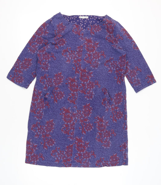 White Stuff Women’s Purple Floral Shift Dress UK 16 3/4 Sleeve