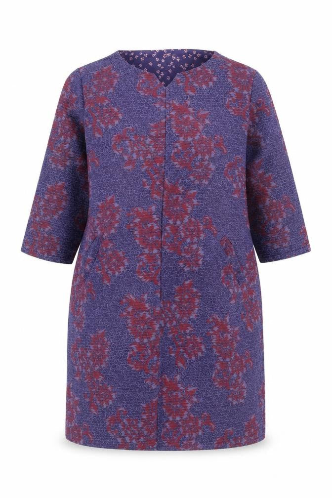 White Stuff Women’s Purple Floral Shift Dress UK 16 3/4 Sleeve