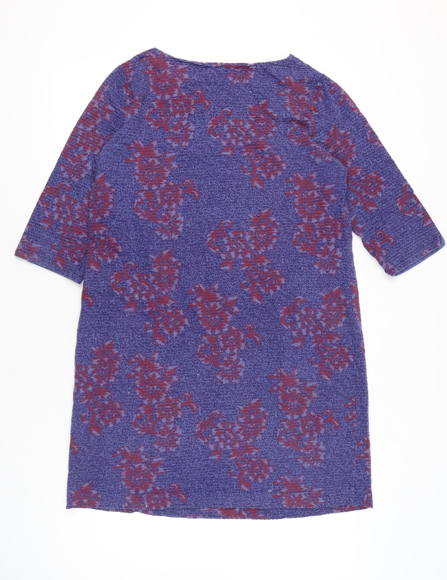 White Stuff Women’s Purple Floral Shift Dress UK 16 3/4 Sleeve