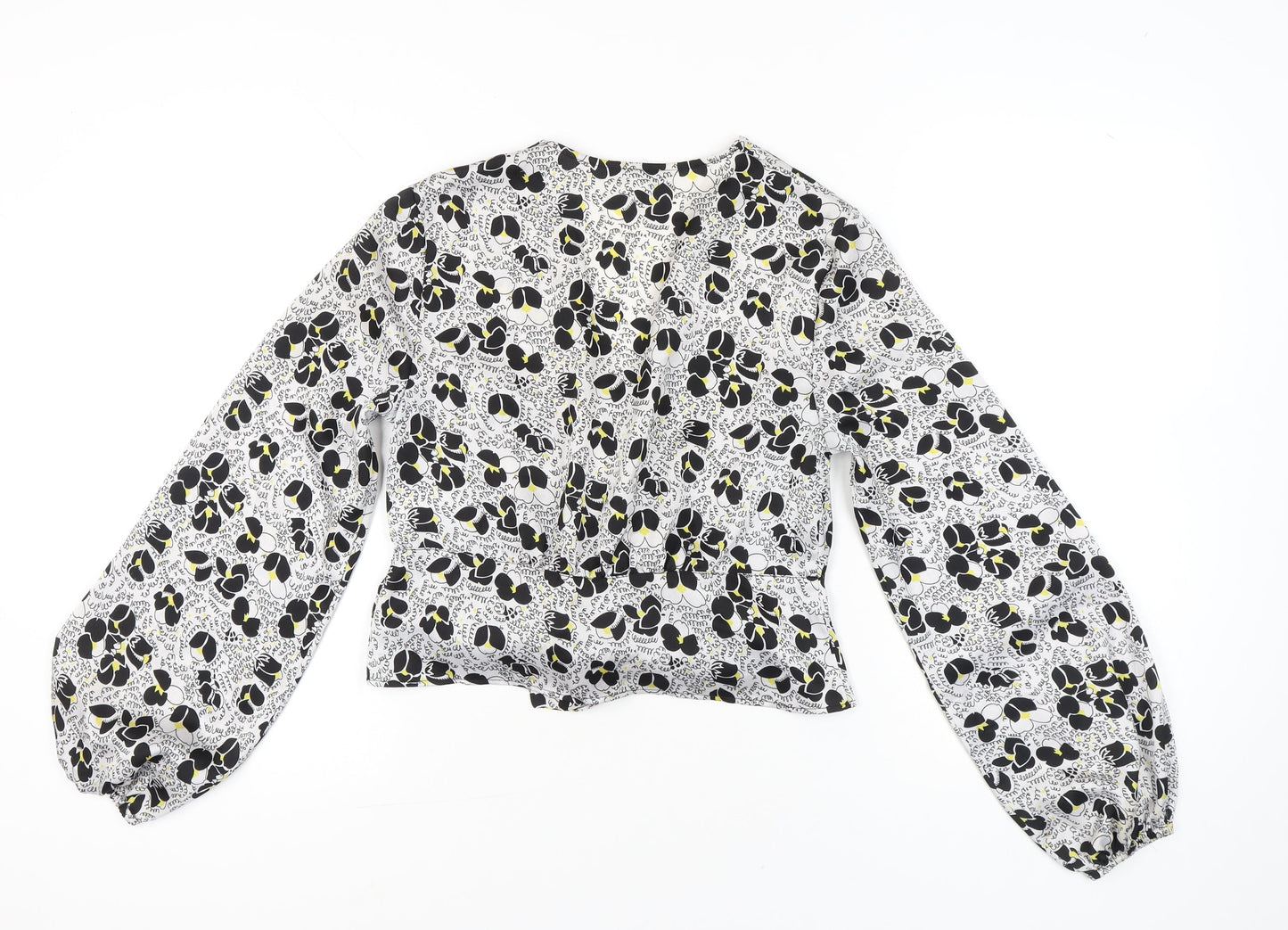 Topshop Women’s Black Floral Wrap Blouse UK 10 Long Sleeve