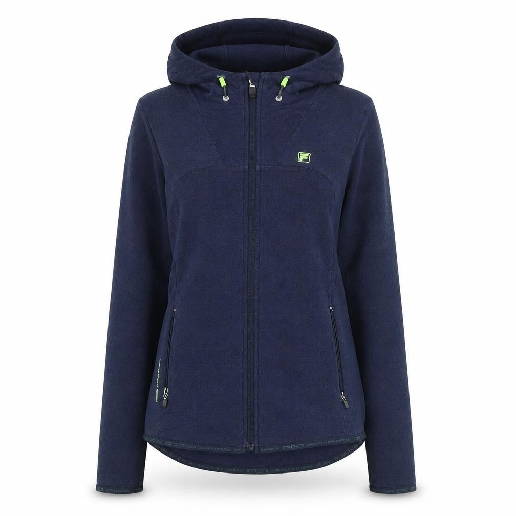 Front view of Fila Women’s Navy Blue Hoodie, size UK 8, Full Zip Sportswear