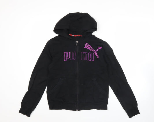 Puma Women's Black Full Zip Hoodie L Sports Logo Cotton