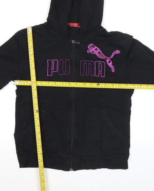 Puma Women's Black Full Zip Hoodie L Sports Logo Cotton