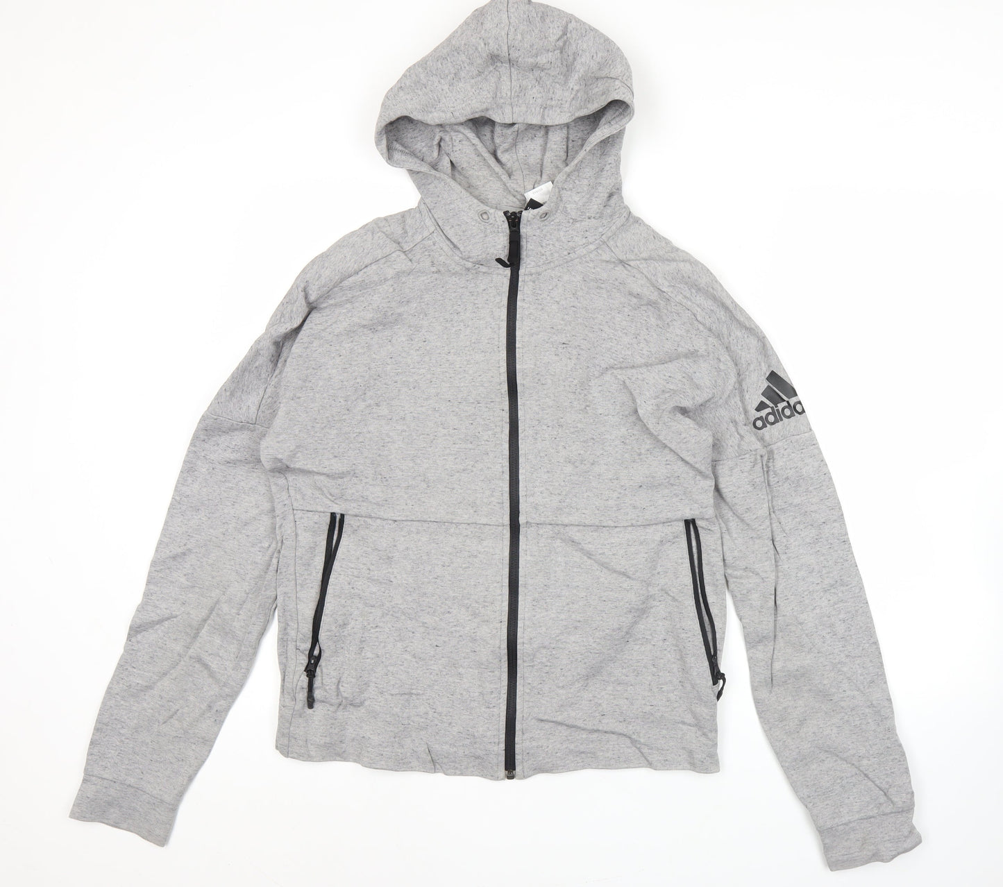 Adidas Womens Grey Full Zip Hoodie M Regular Fit Sportswear