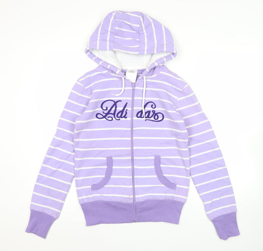 Adidas Women’s Purple Striped Full Zip Hoodie Size 8