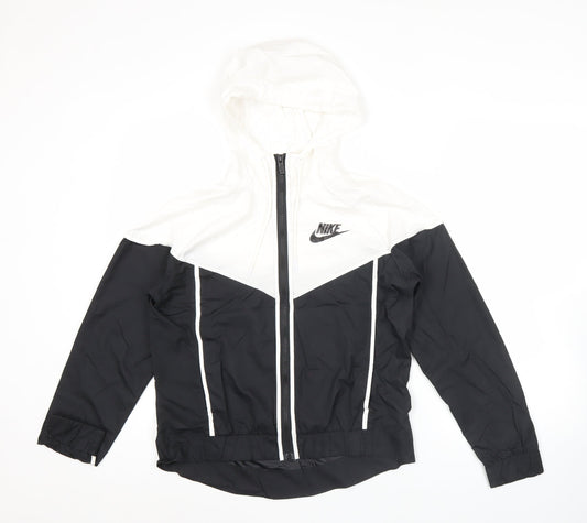 Nike Women's Black White Small Windbreaker Hooded Jacket